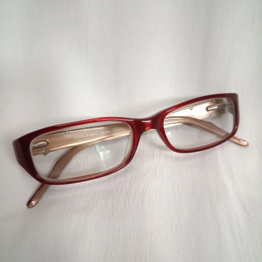 Vintage Thierry Mugler Frames Rare 80s 90s Gloss Red TM9083 Silver Star Glasses